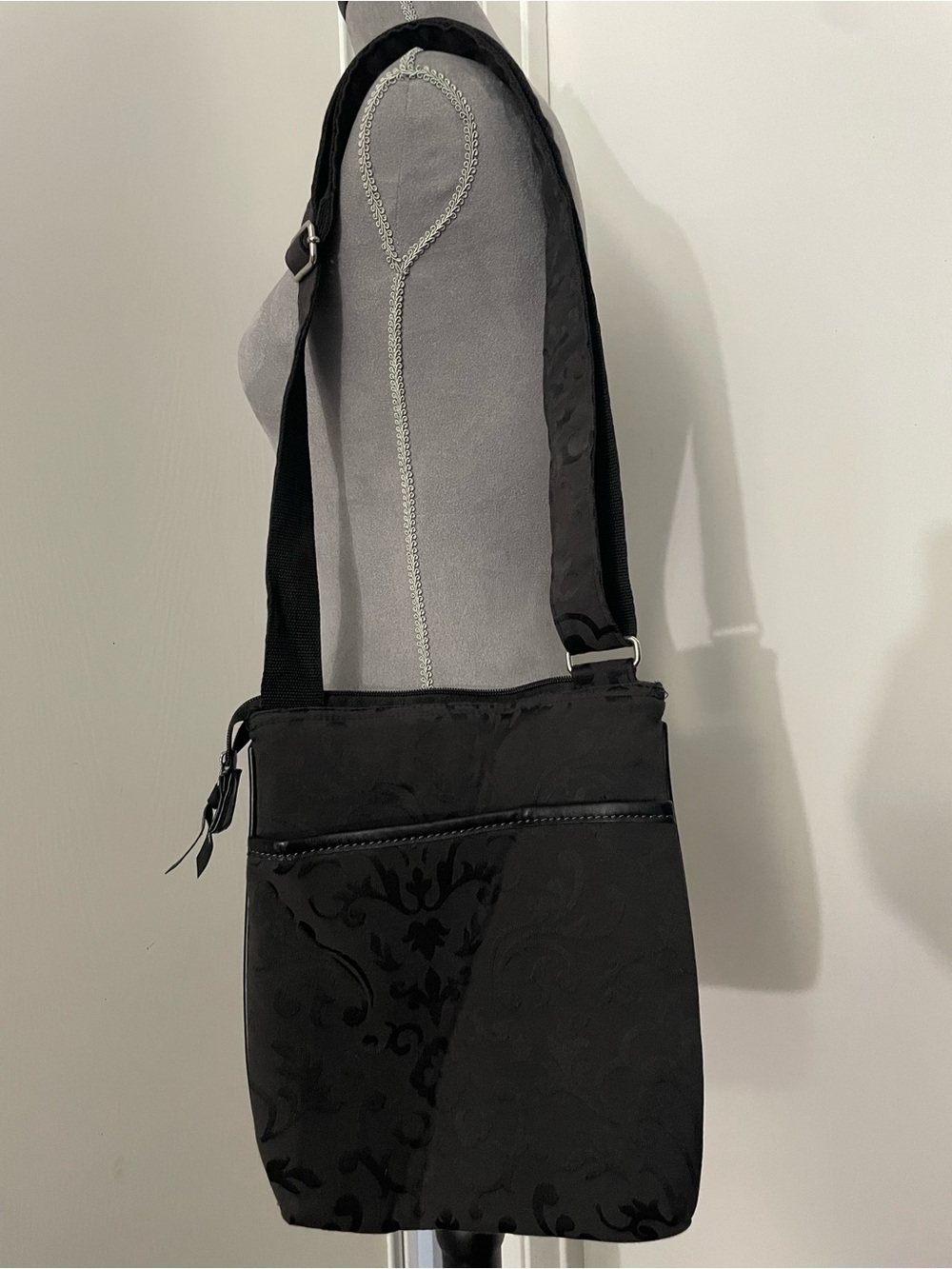 Black Patterned Crossbody Bag - Women's Shoulder Bag